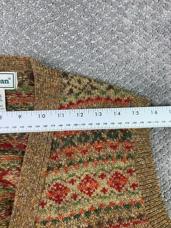 Vintage LL Bean Fair Isle Wool Cardigan Vest Sweater Men's Medium Scotland Brown - Picture 8 of 8